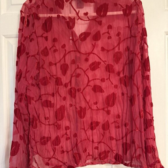 Vtg Forenza Women’s Top Sz 10 Sheer Floral Red Velvet Burnout Bell Sleeve Y2K - Picture 8 of 12